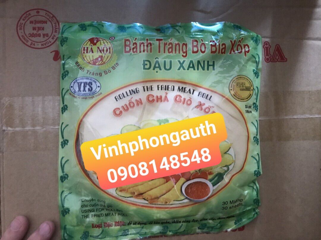 Gói bánh tráng bò bía đậu xanh