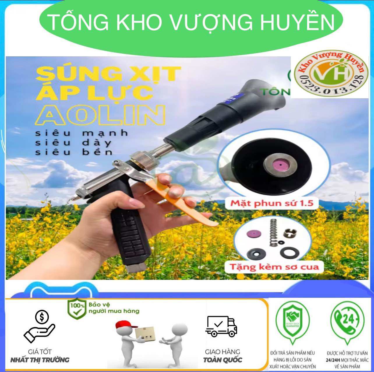 Súng xịt vòi xịt loa kèn áp lực mặt sứ aolin taiwan cao cấp tưới cây rửa xe phun thuốc