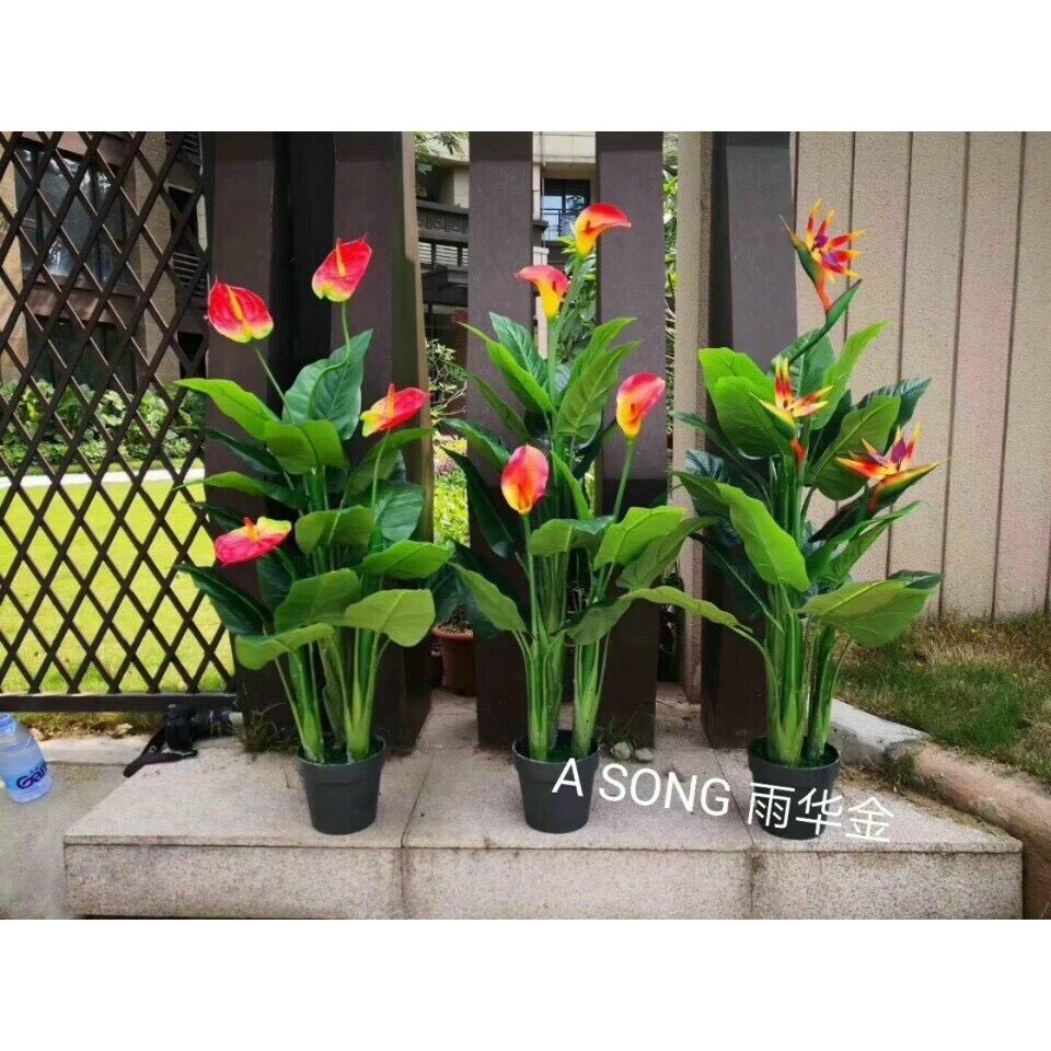 Combo 3 cây hoa Rum cao cấp decor cực đẹp cao 1m5- Cây giả trang trí