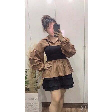 Áo sơ mi peplum tay nhúng, tay phồng