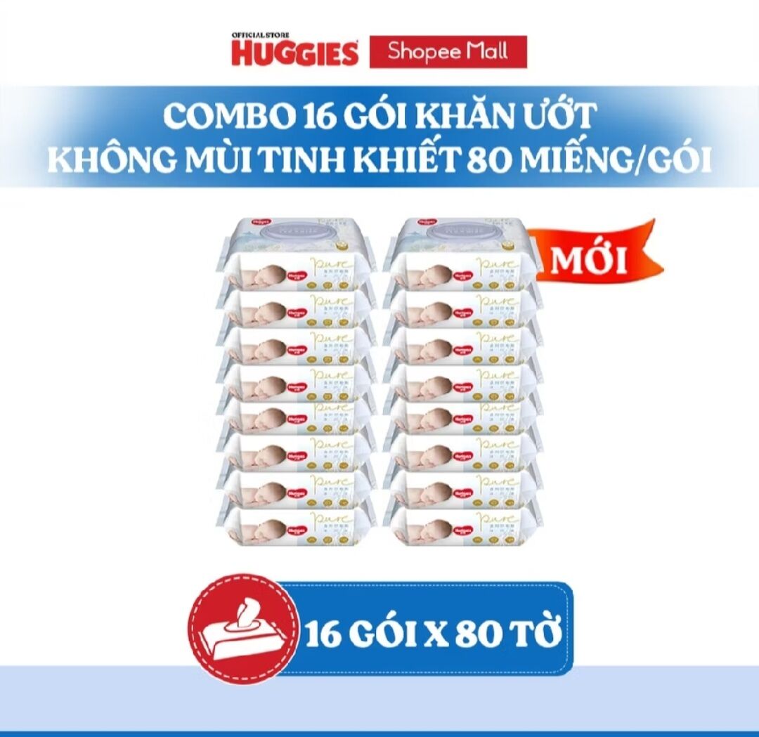Thùng 16 gói khăn ướt huggies 80 tờ loại mới