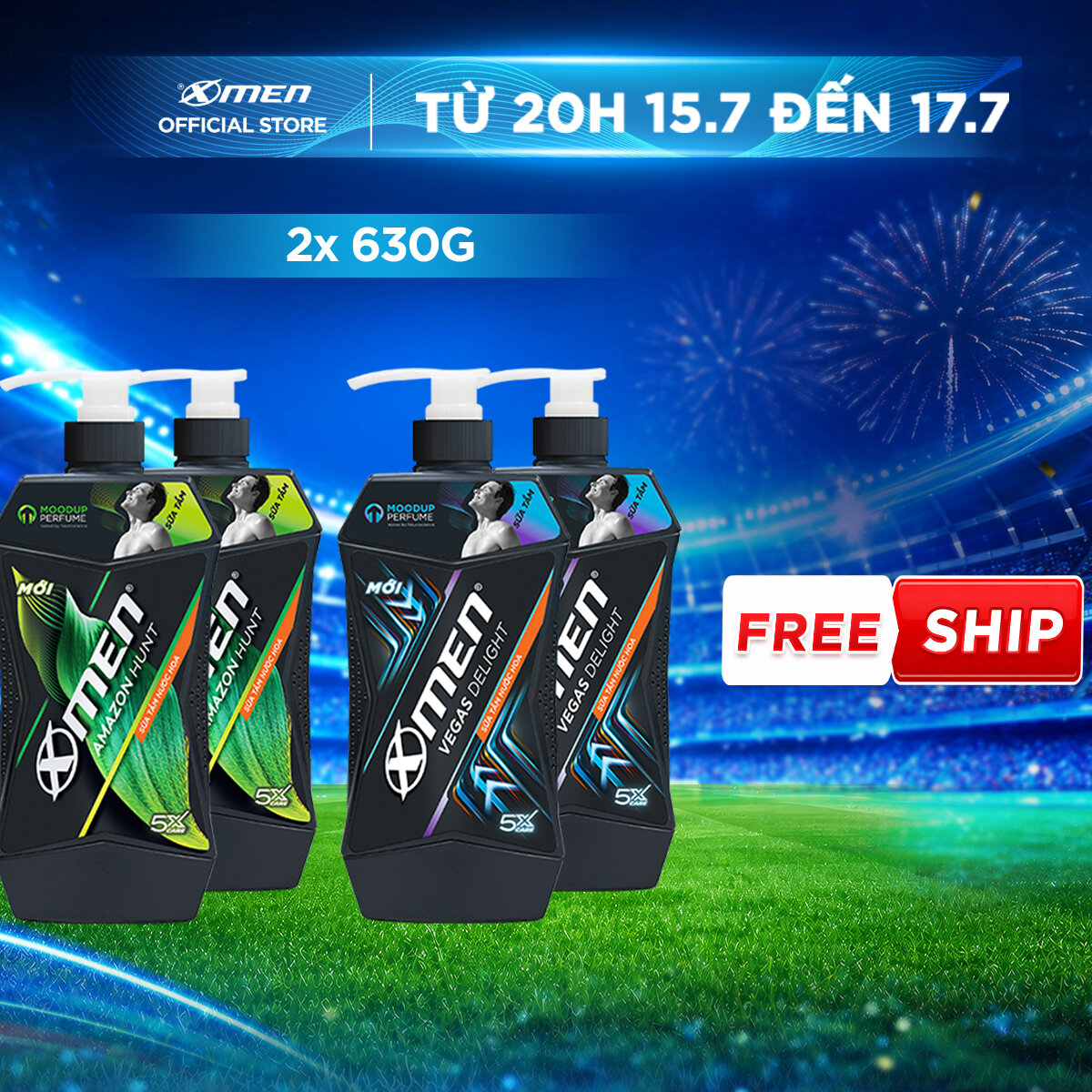 [Mới] Combo 2 Sữa tắm Xmen Amazon Hunt/ Vegas Delight 630g - Công nghệ mùi hương giúp tinh thần phấn chấn