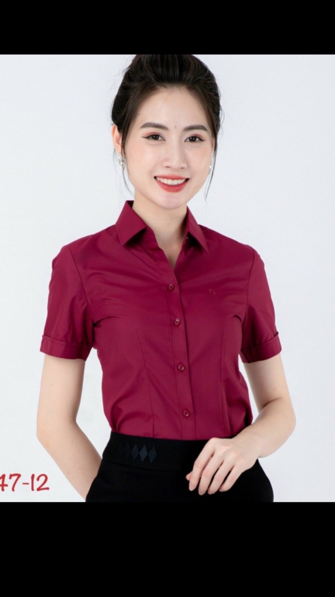 áo sơ mi nữ Thái Hòa màu đỏ đô vải kate