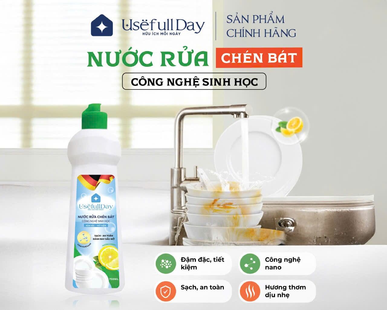 Nước rửa chén bát diệt khuẩn-Usefllday-750G Công Nghệ sinh học