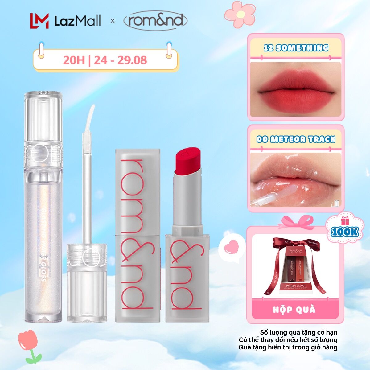 Combo Son bóng Romand Glasting Water Gloss 4.5g + Son thỏi Romand Zero Matte Lipstick-Shell Beach Nude Collection 3g