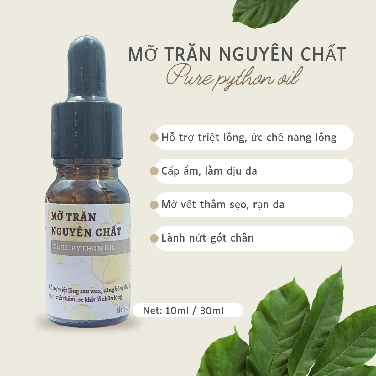 Mỡ Trăn Nguyên Chất Full Beauty Triệt Lông Chai 10ml