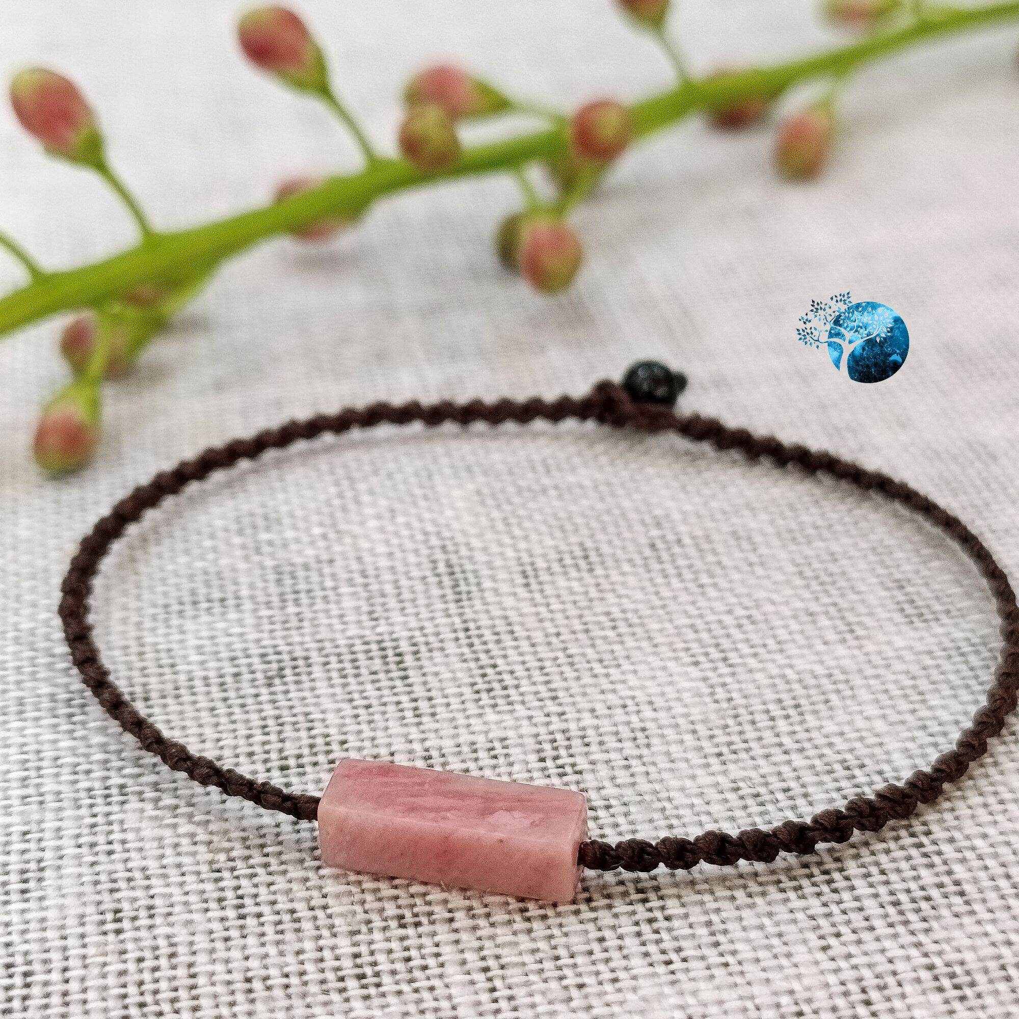 Vòng tay tết dây lu thống đá rhodonite