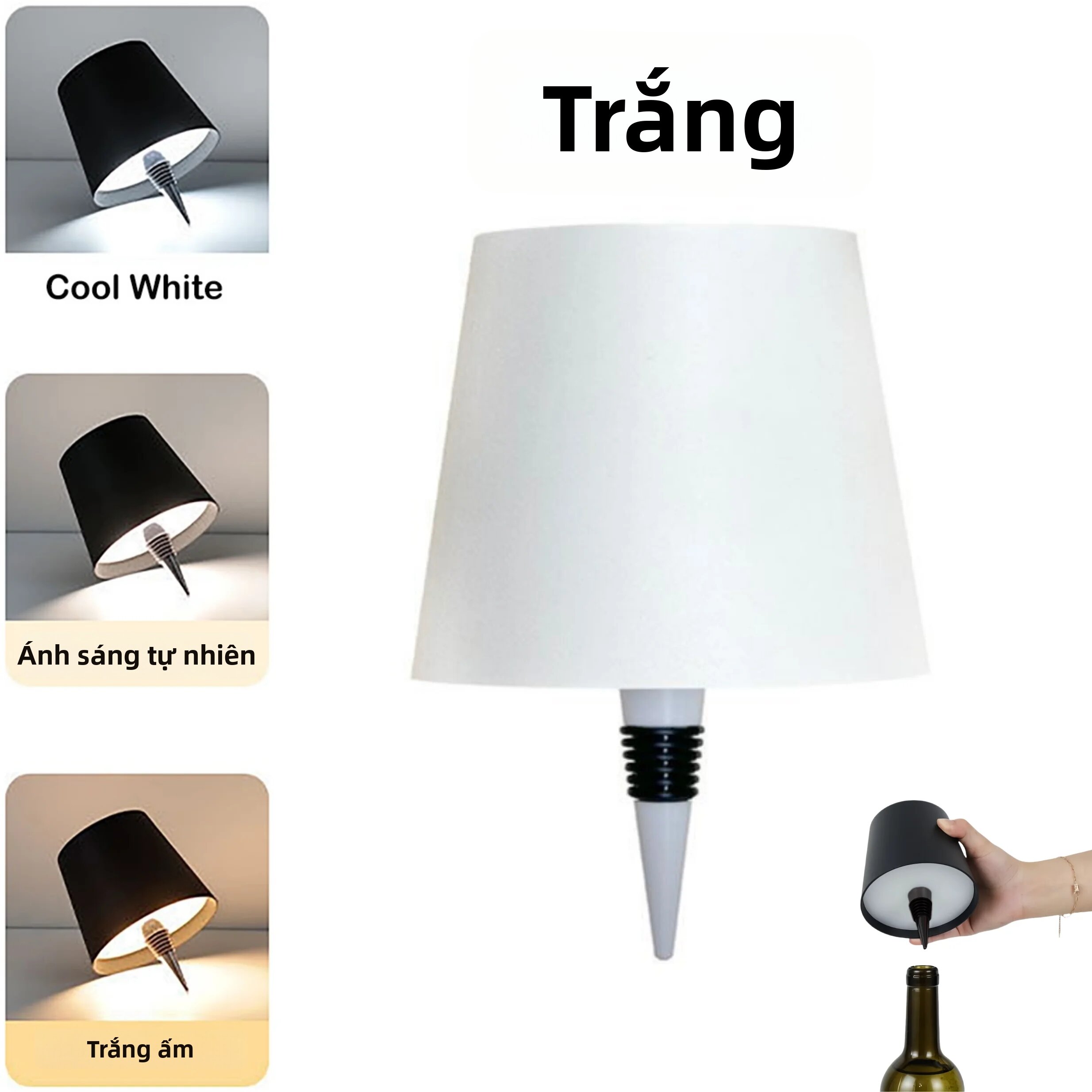 Đèn Ngủ Không Dây Hình Chai Rượu - 3 Màu Sắc Điều Chỉnh Độ Sáng Không Cấp Độ Đèn LED Sạc USB Type-C Dùng Cho Quầy Bar Bàn Làm Việc Đèn Trang Trí
