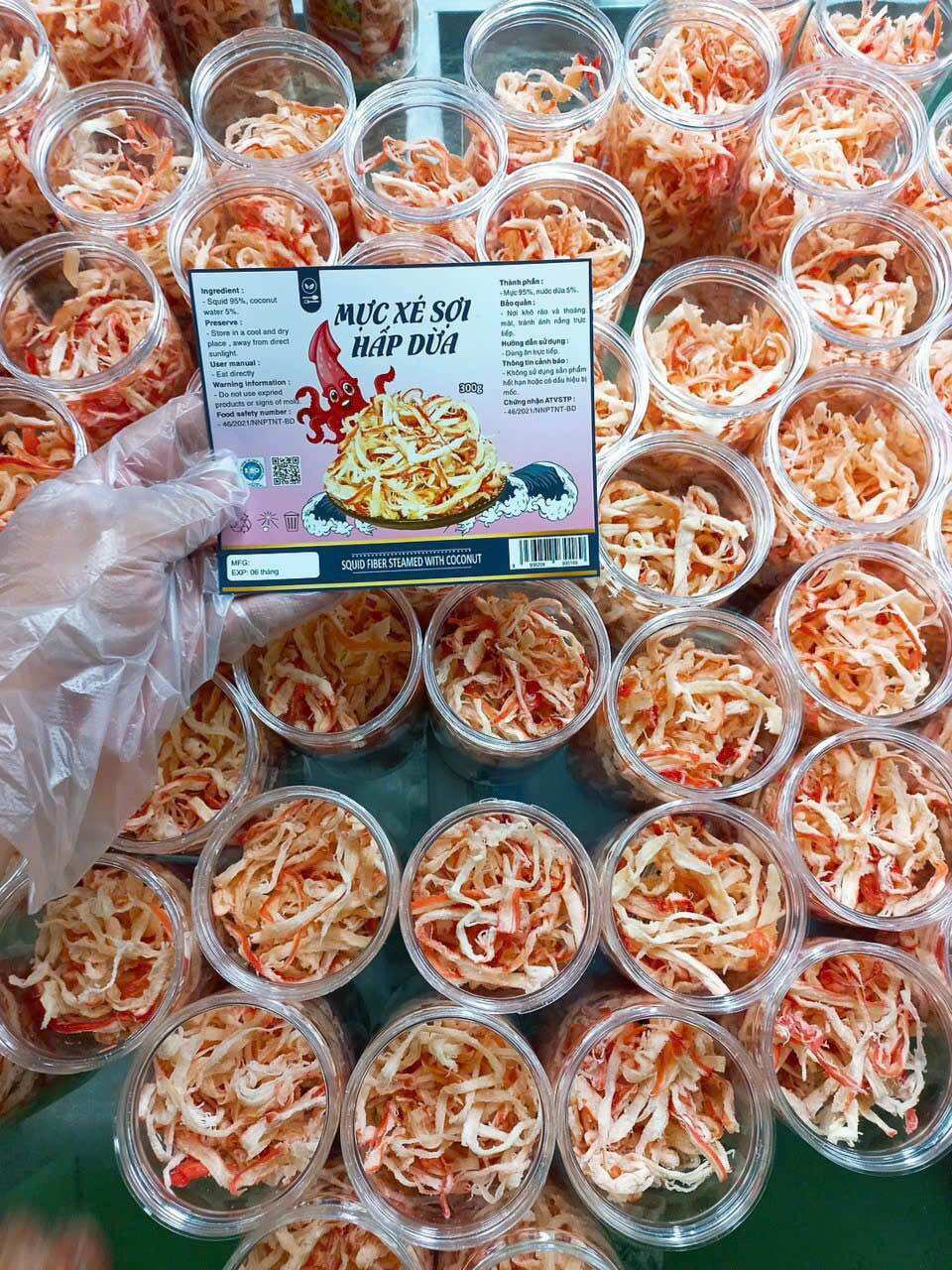 Mực xé sợi hấp dừa 300g ( mực loại 1, dày)