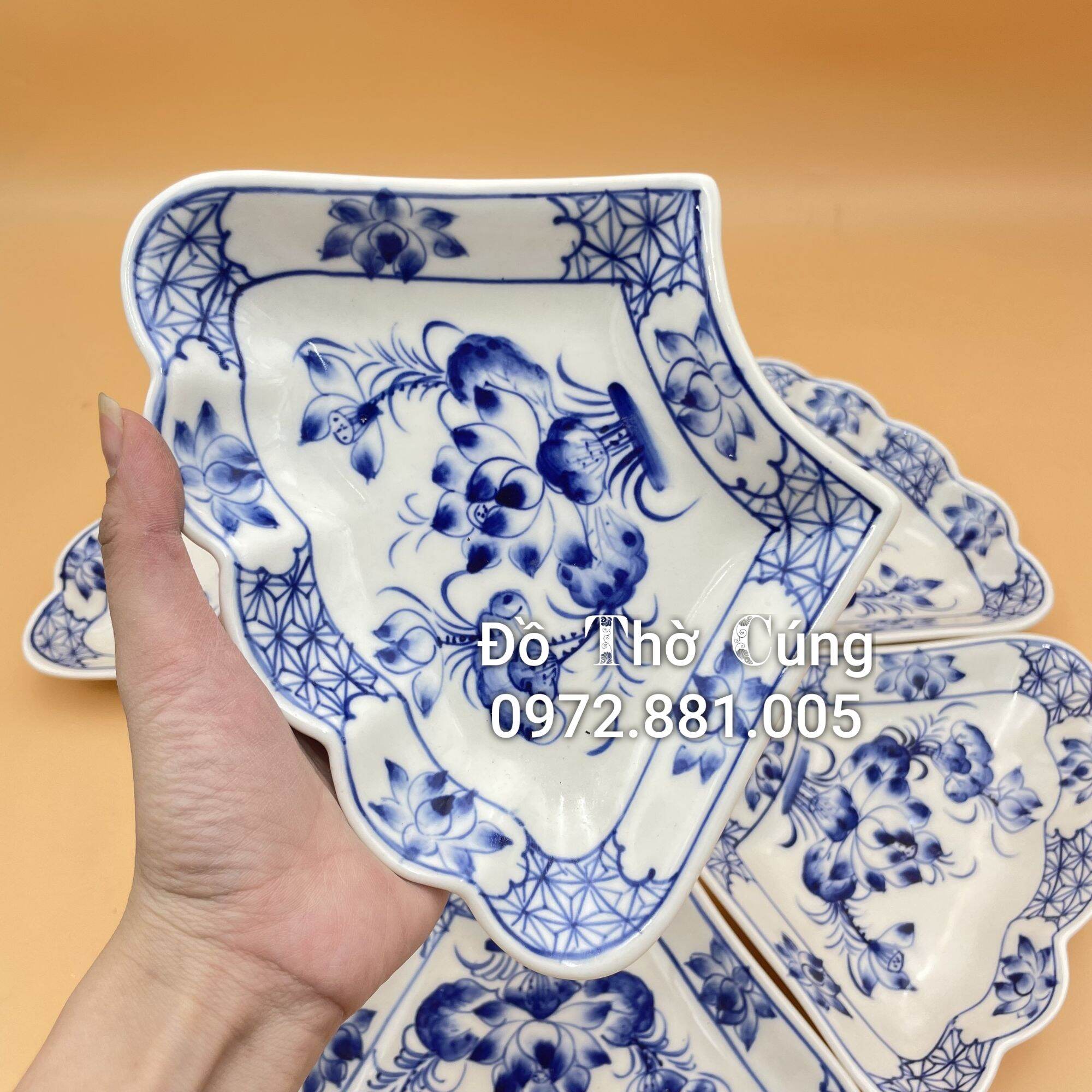 Bộ bát đĩa/Bộ đồ ăn vẽ hoa sen men cổ