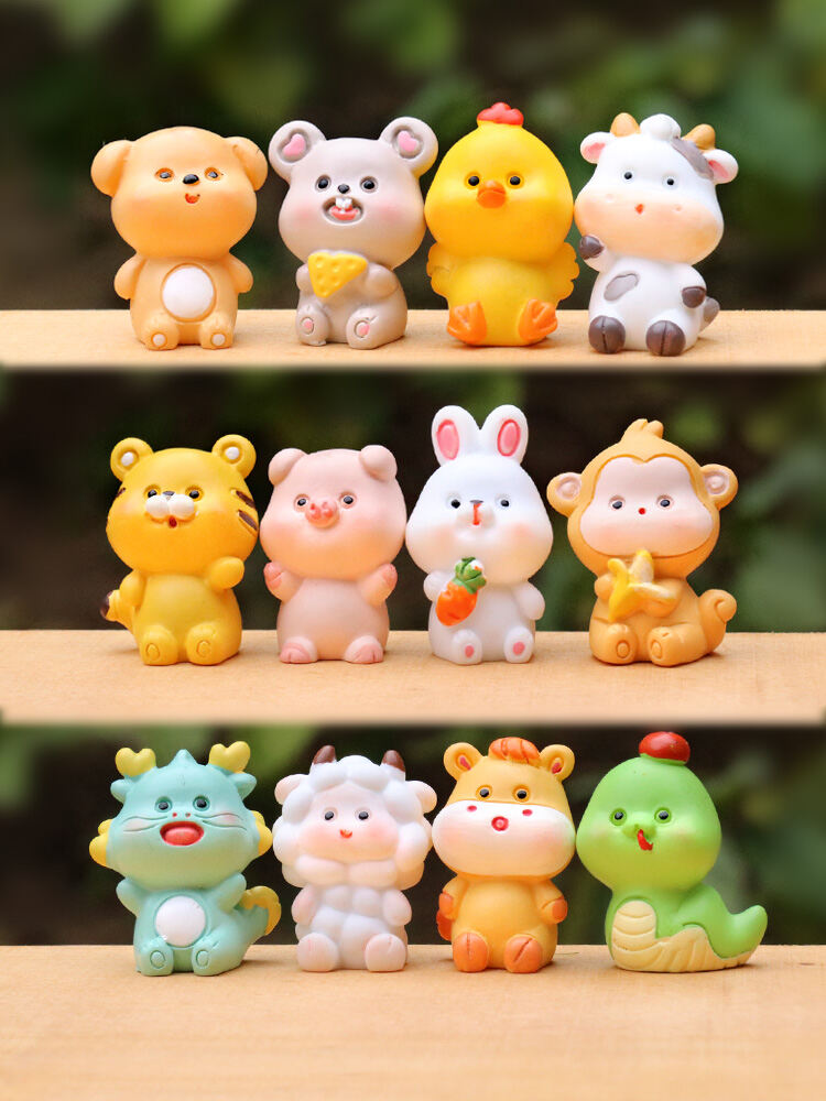 Mini Full Set Zodiac Blind Box Cartoon Rat Ox Tiger Rabbit Dragon Snake Horse Goat Figurines Micro Landscape Desktop Decorations