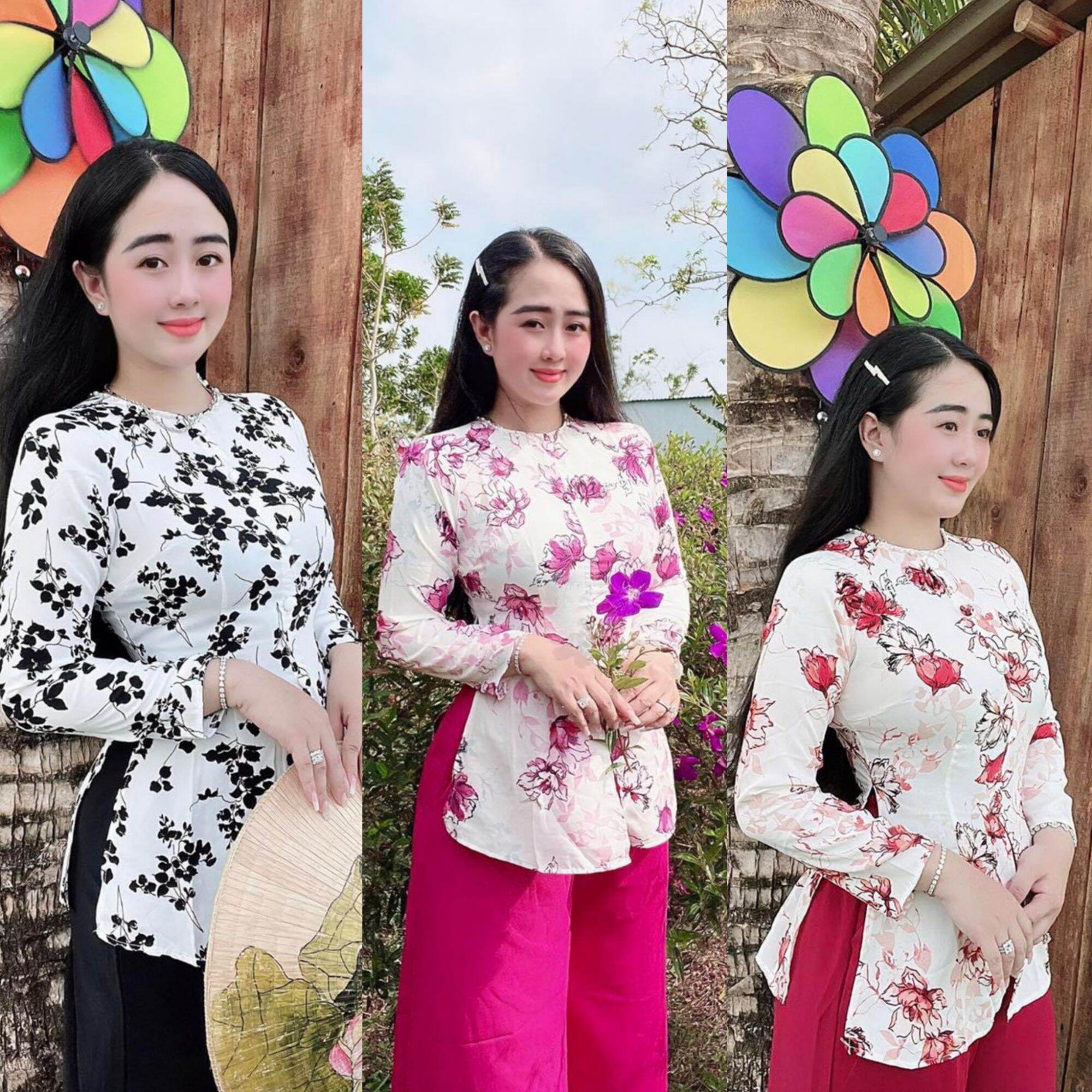 Bộ Bà ba cổ tròn đính ngọc tay suông dài/ Sét bà ba tay dài suông