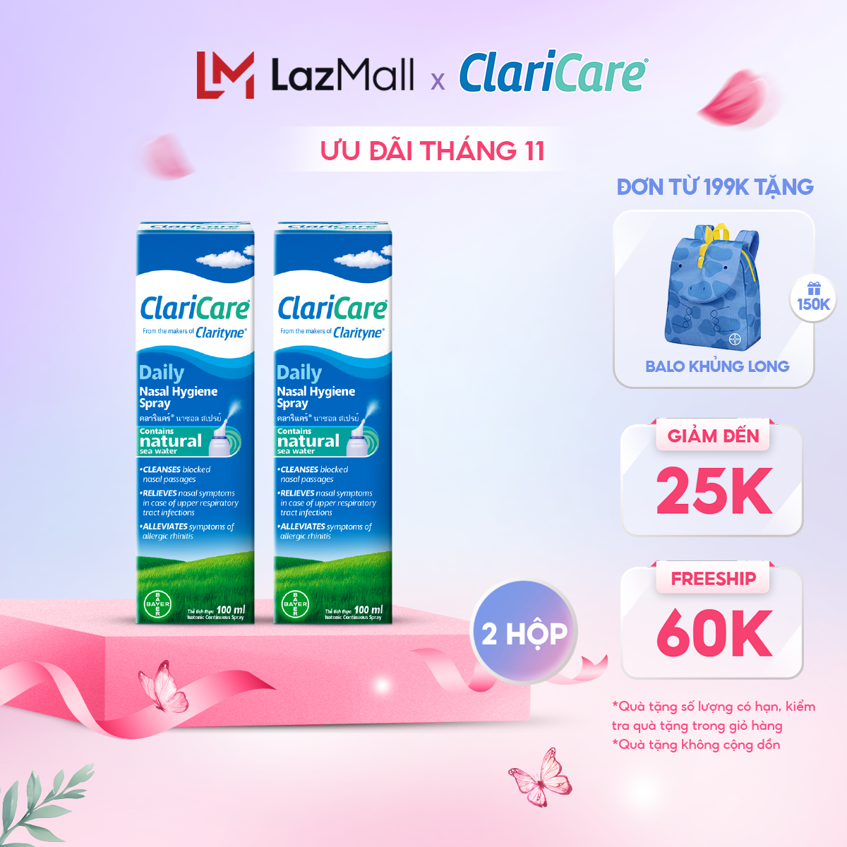 Bộ 2 Dung Dịch Xịt Vệ Sinh Mũi Claricare 100ml