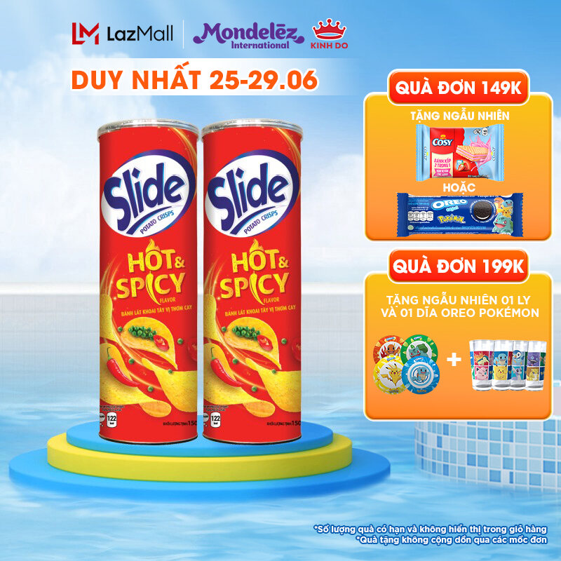 Bánh lát snack khoai tây Slide vị thơm cay, combo 2 lon x 150g