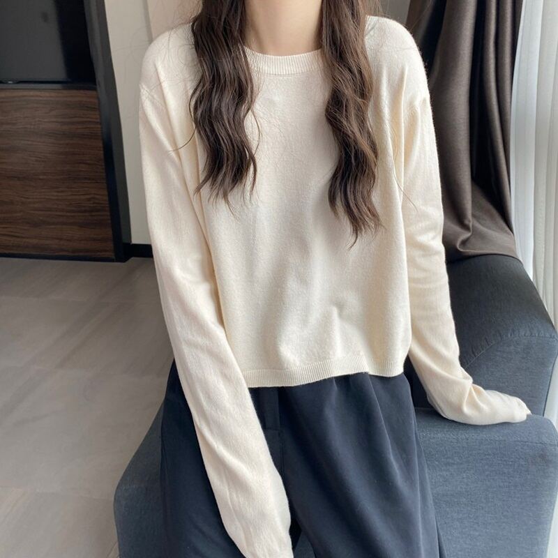 Áo Len Dệt Kim Dài Tay Thời Trang Nữ Áo Lót Bên Trong Mùa Thu Đông Áo Thun Cotton Pha Polyester Áo Khoác Ngoài Thường Ngày