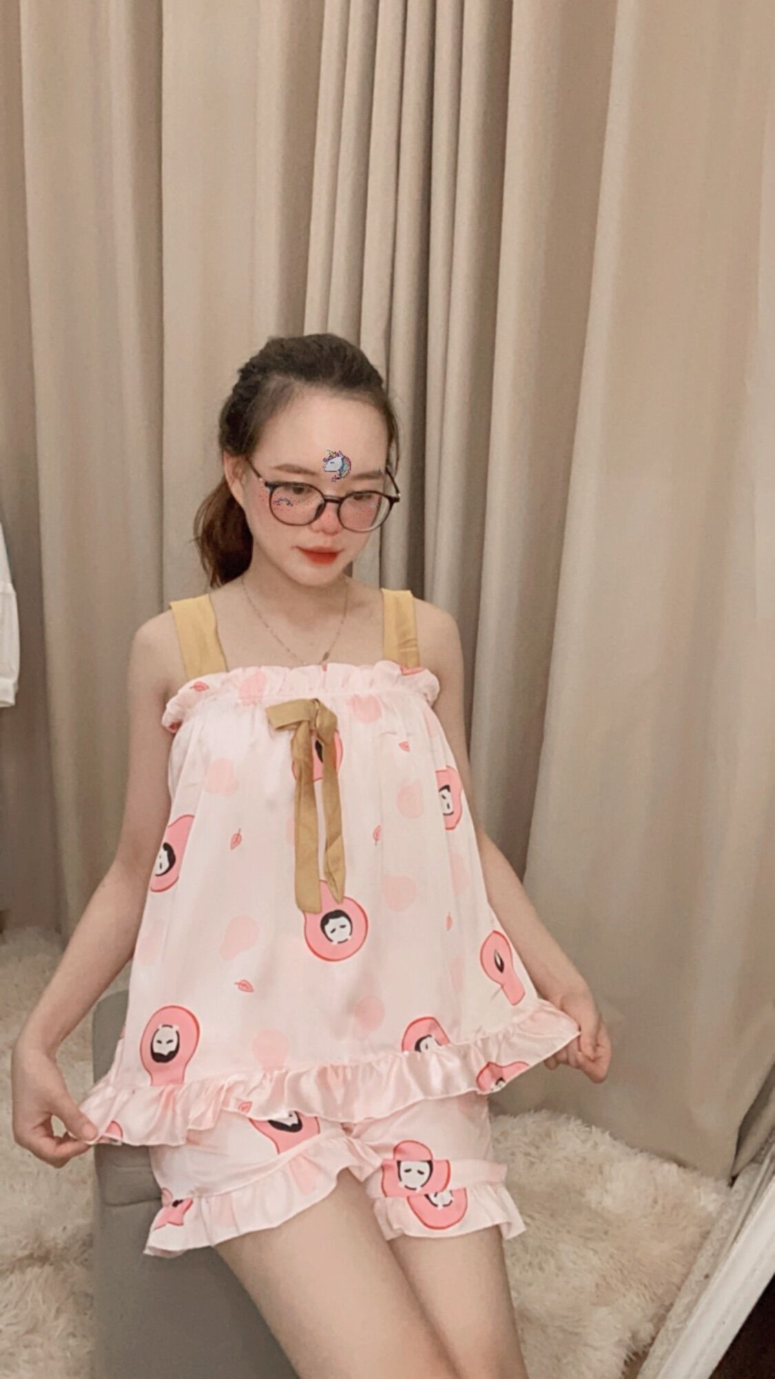 [ Ảnh Thật ] Bộ Hai Dây Lụa satin Hình cute