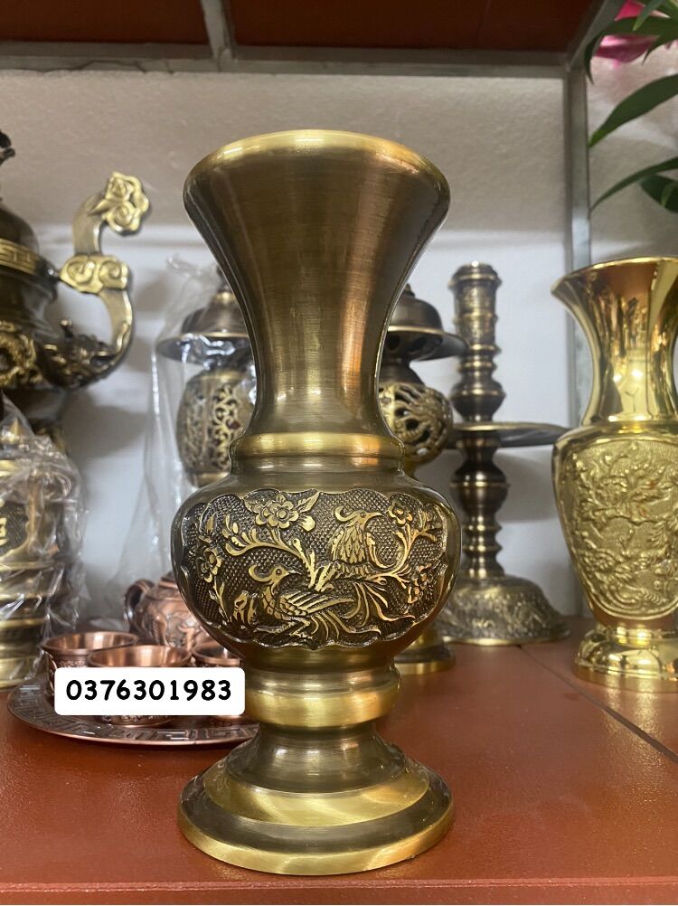 Lọ hoa bông cúc giả cổ bằng đồng cao 23cm