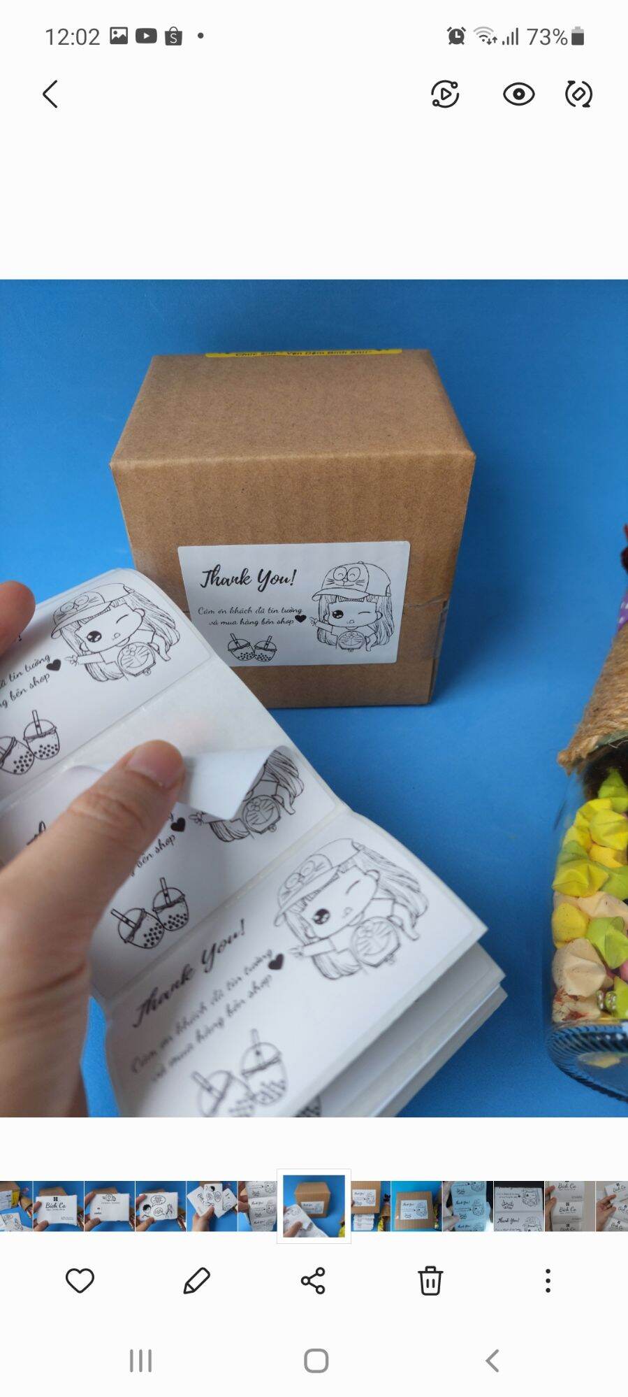Combo 100 Tem Dán Decal Thank You Hình Doraemon Kích Thước 7x5cm