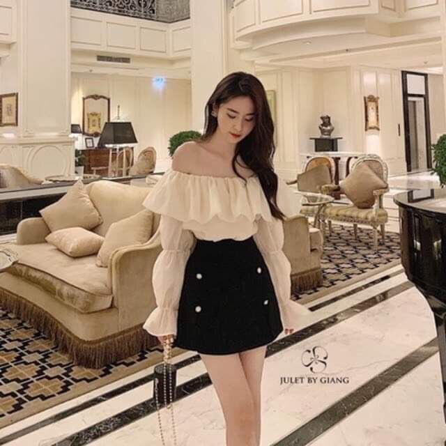 Áo sơ mi trễ vai tiểu thư