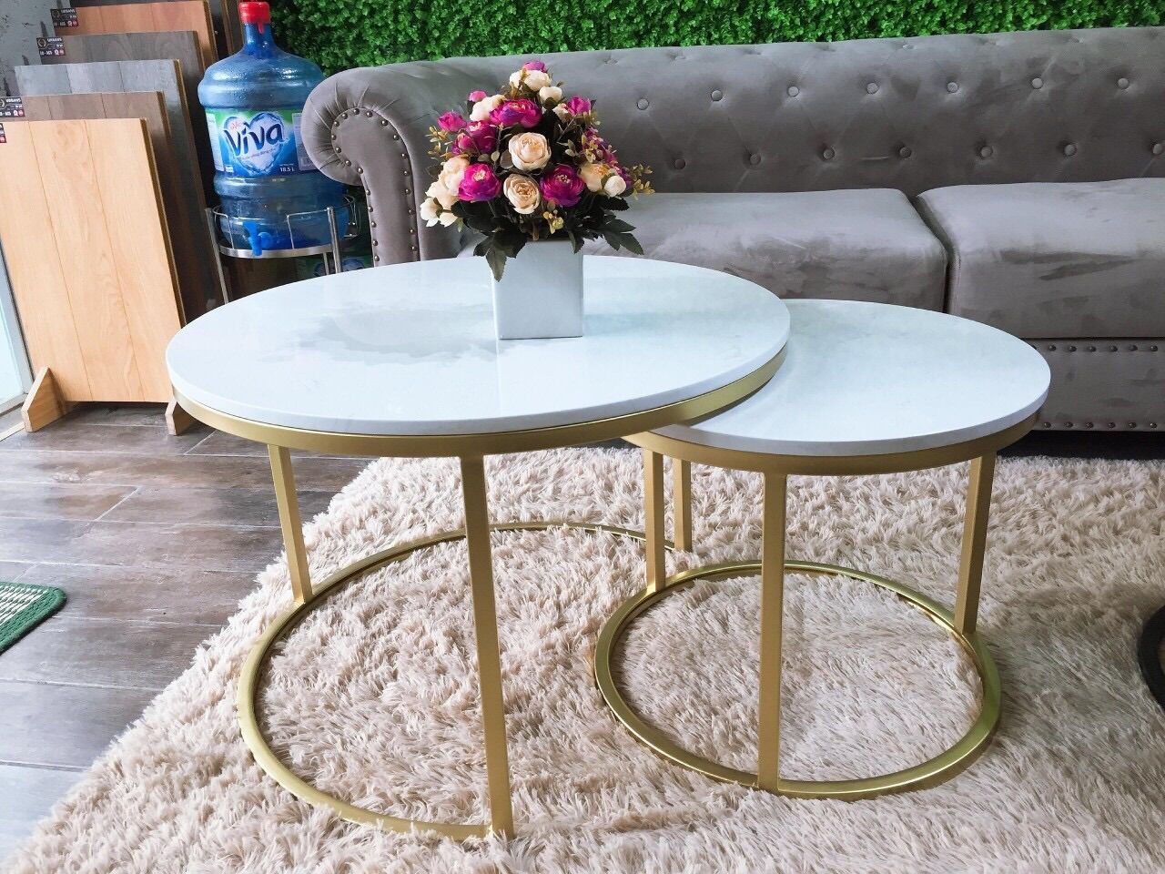 Bàn trà đôi tròn mặt đá / bàn sofa cặp