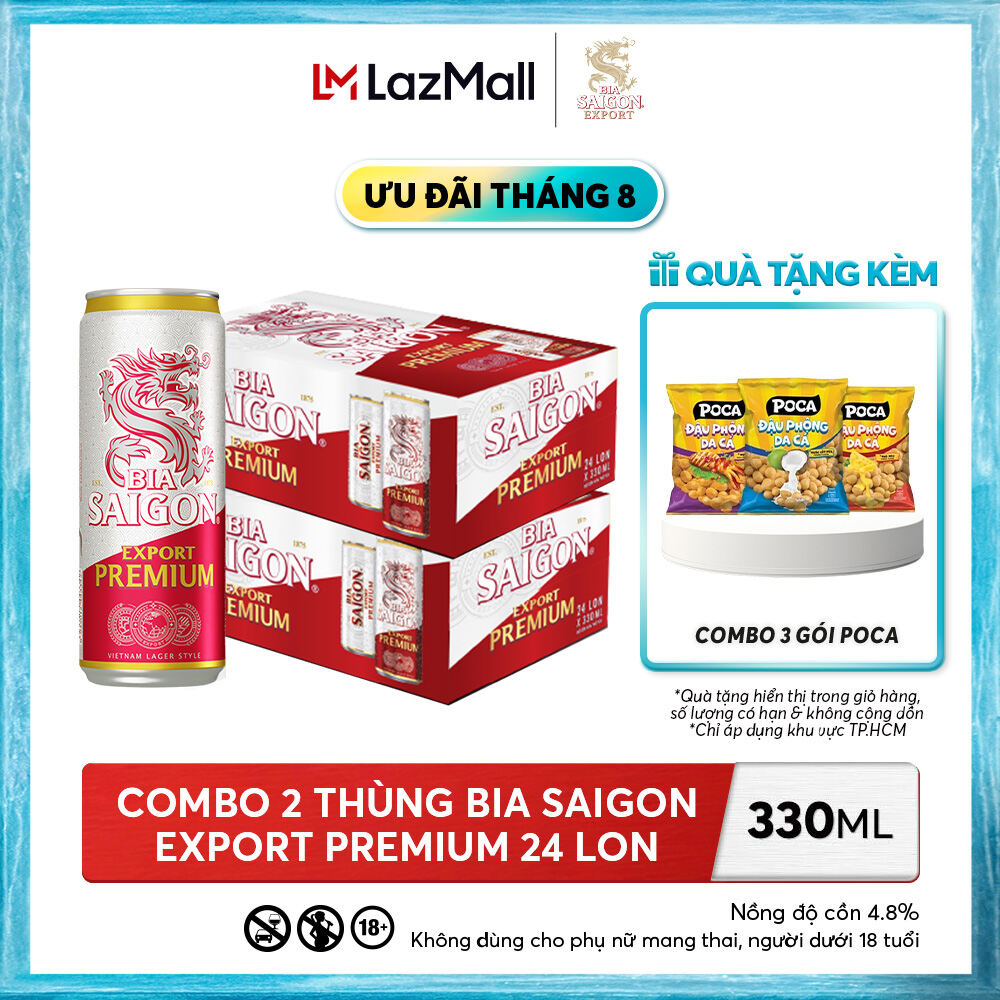 Nồng Độ Cồn 4.8% - Combo 2 Thùng 24 Lon Bia Sài Gòn Export Premium 330ml