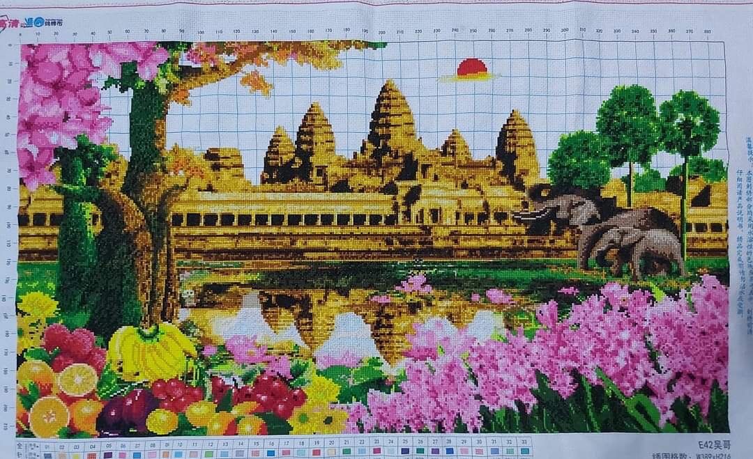 Tranh thêu chữ thập đền thờ angkor wat E42 KT 100x60cm