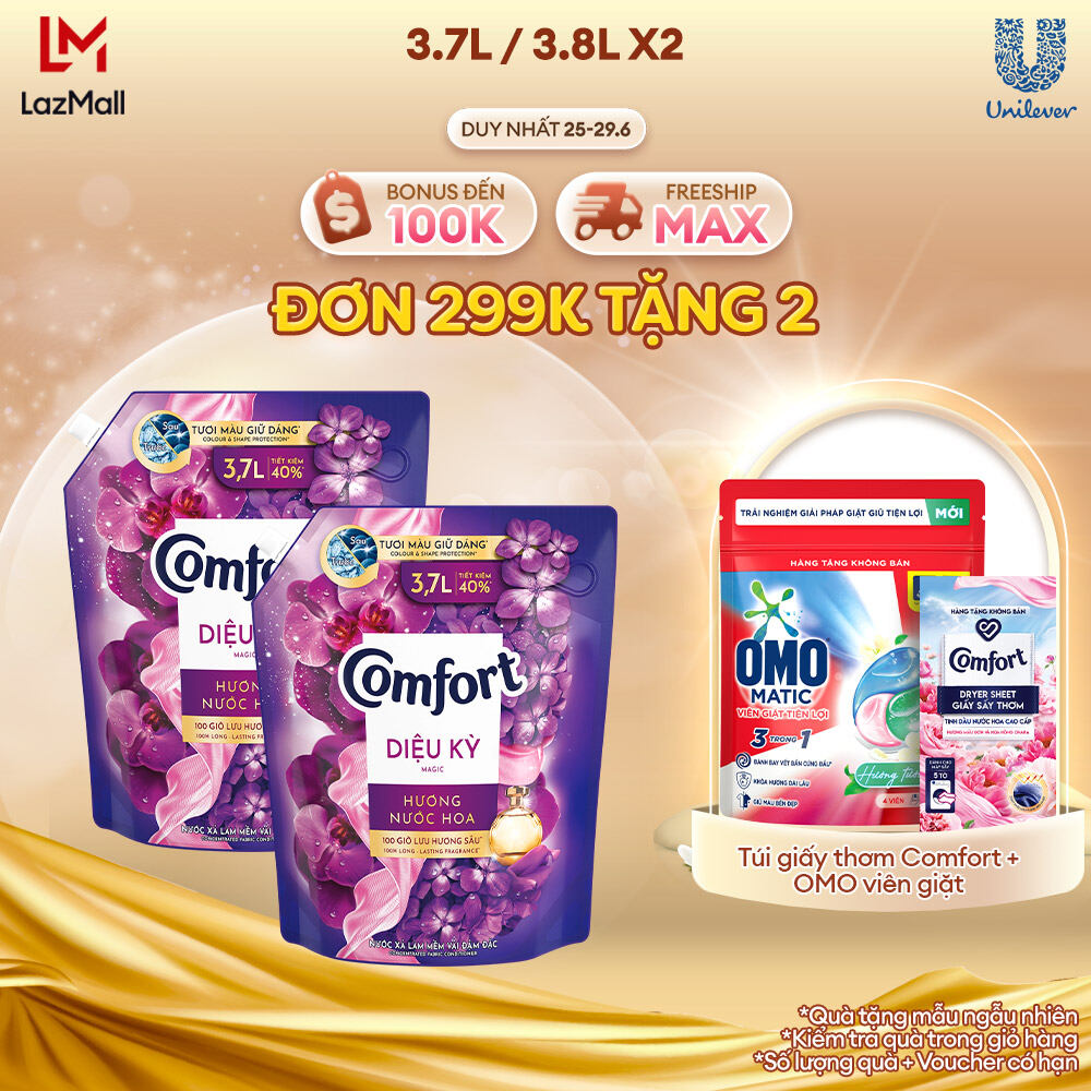 Combo 2 Túi Nước Xả Vải Comfort Đậm Đặc Hương Nước Hoa Thiên Nhiên Diệu Kỳ 3.7/3.8L