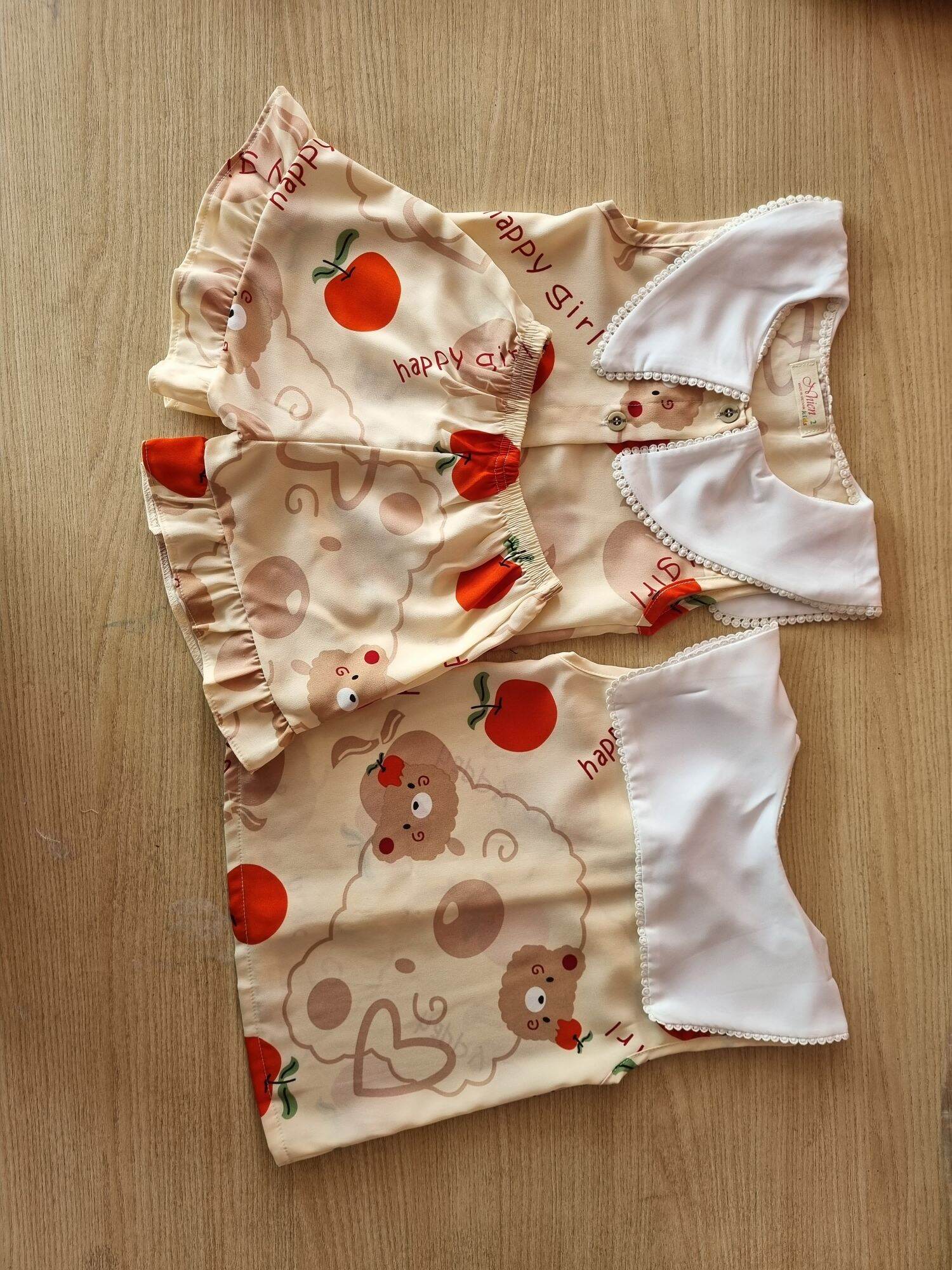 Bg21- đồ bộ bé gái pijama lụa mango họa tiết trái táo