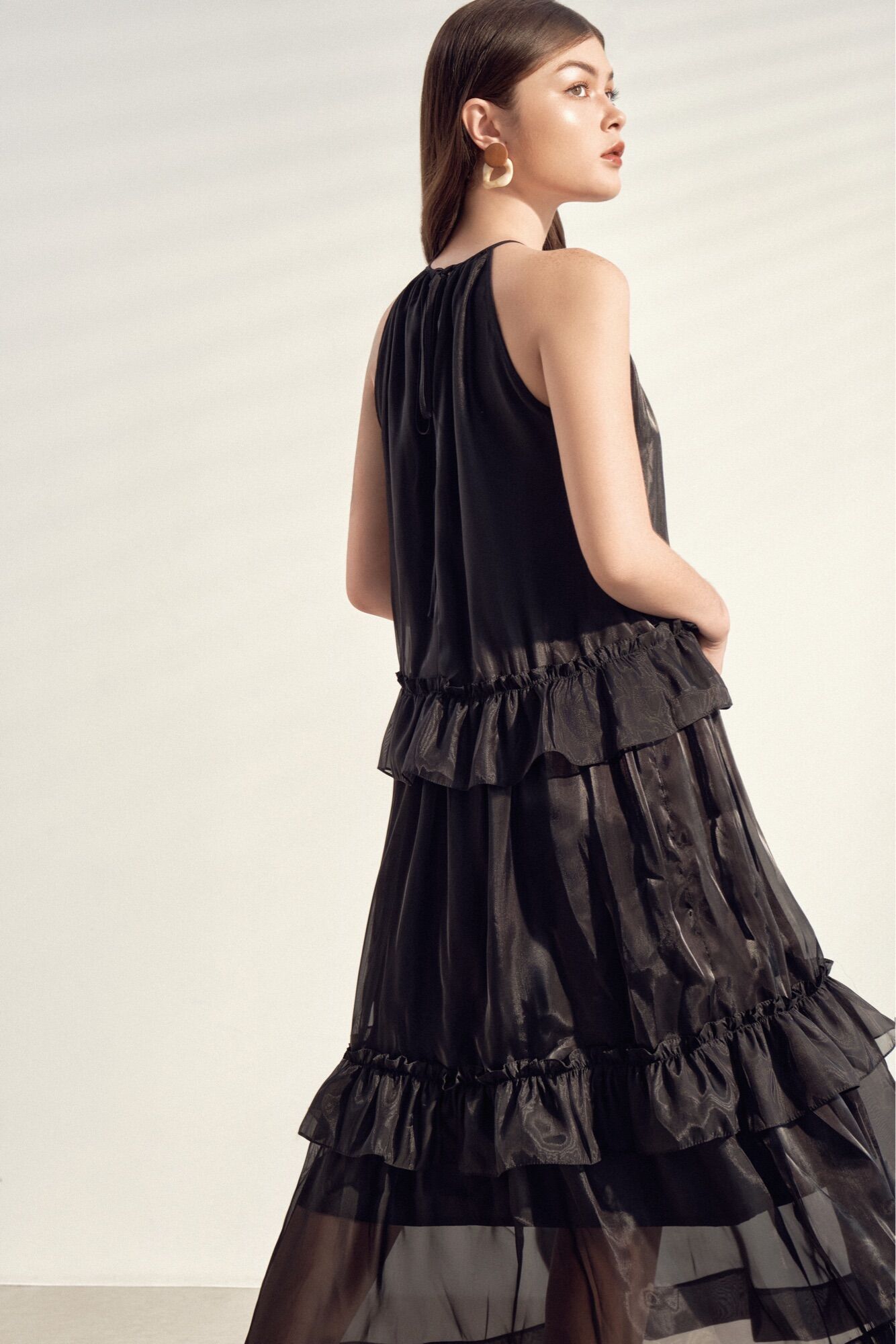 SAP-Đầm organza dáng dài bồng