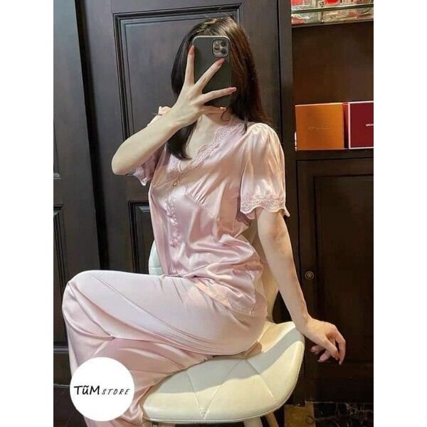 Set bộ lụa satin mặc nhà phối ren cao cấp