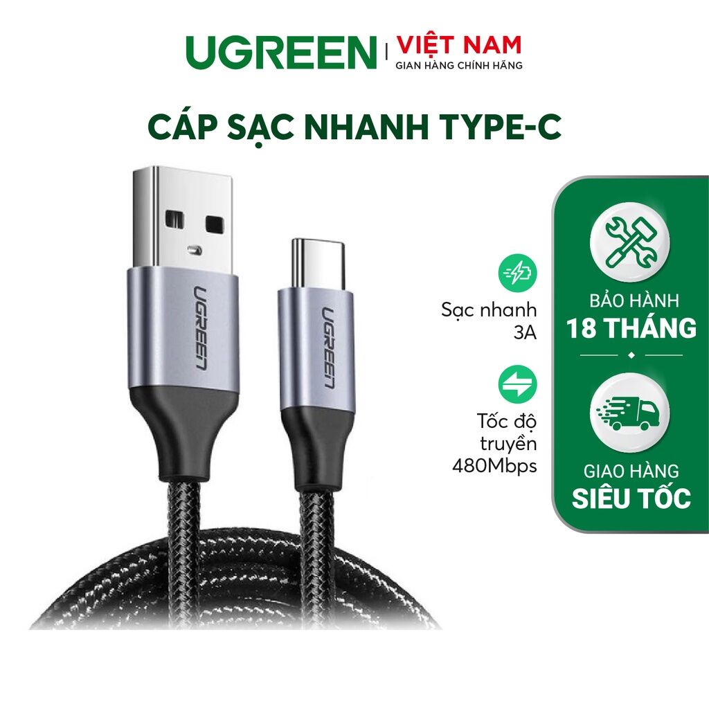 Cáp sạc USB 2.0 A sang Type C Ugreen US288 cho Samsung S21 S20 Xiaomi Redmi Note 11 | Hỗ trợ QC 3.0 dòng sạc 3A 15W 18W | Bảo Hành 1 đổi 1 18 Tháng | 60225 60114 60115 60116 60117 60118 60826 60119 60120 60121 60122 60123