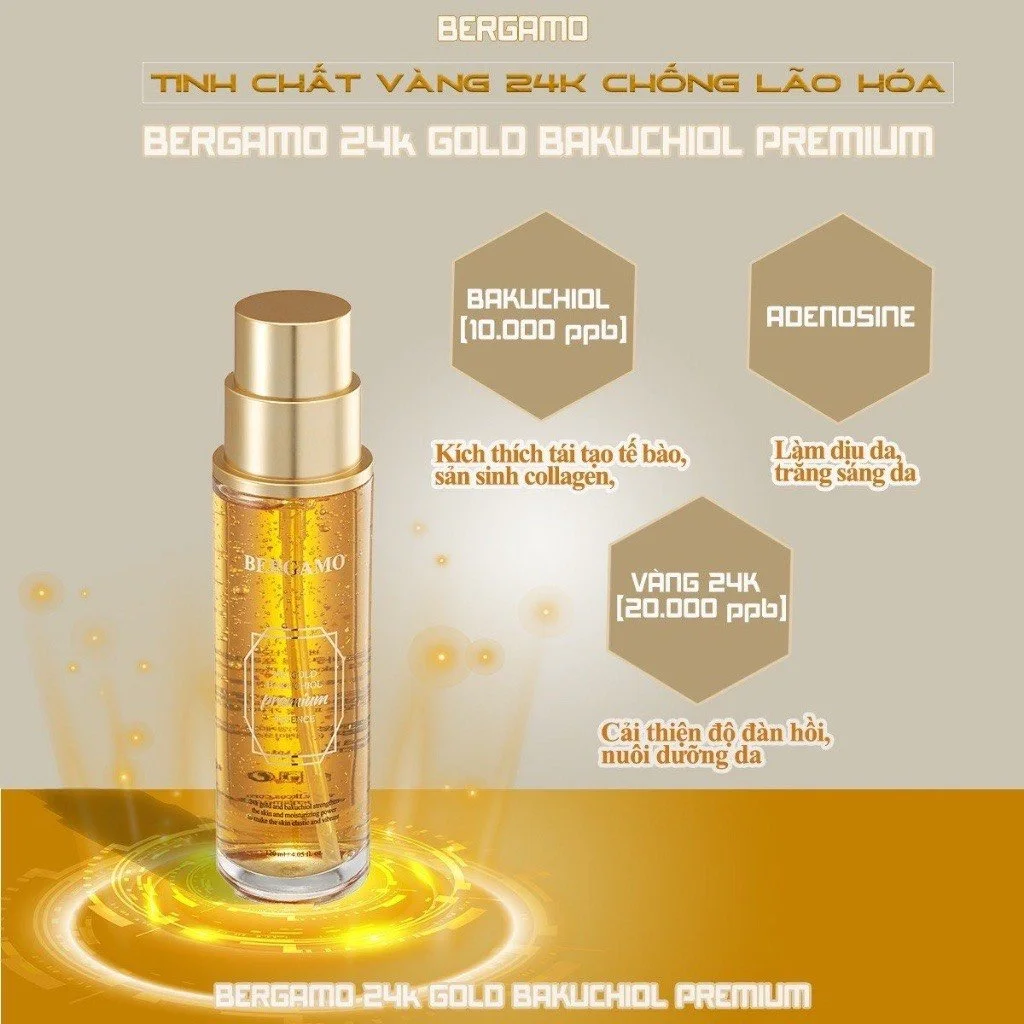 Serum Dưỡng Trắng Da Chống Lão Hoá Bergamo 24K Gold Brilliant Essence Chai 120ml