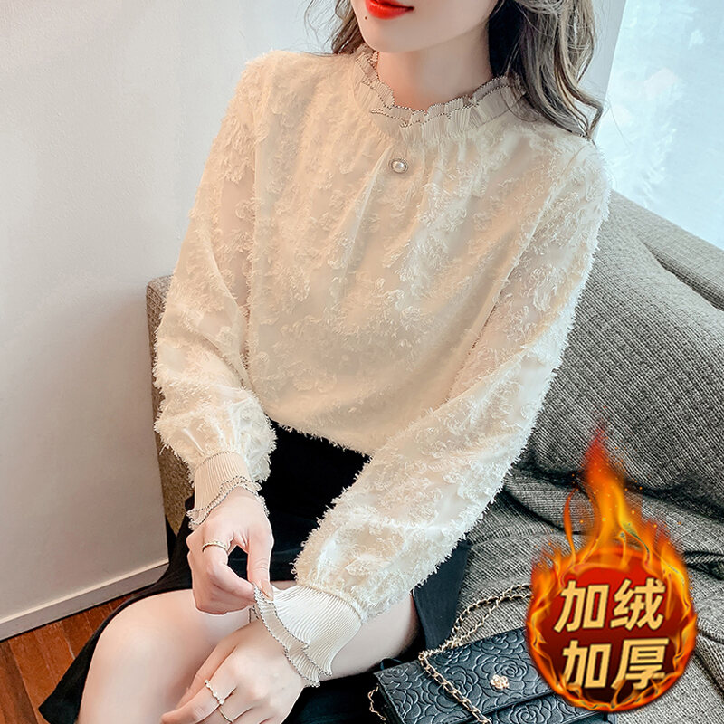 Áo Mặc Trong Ren Cổ Đứng Ngọt Ngào Kiểu Pháp Trang Phục Mùa Thu Cho Nữ Áo Dài Tay Mẫu Mới 2023 Áo Kiểu Tây Đẹp Trẻ Trung