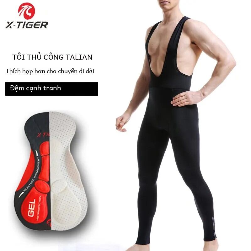 X-tiger 5d Gel Pad Pro Quần yếm đi xe đạp Toàn bộ màu đen Nhanh khô Chống mồ hôi Chiều dài đầy đủ Quần xe đạp Mtb dành cho nam