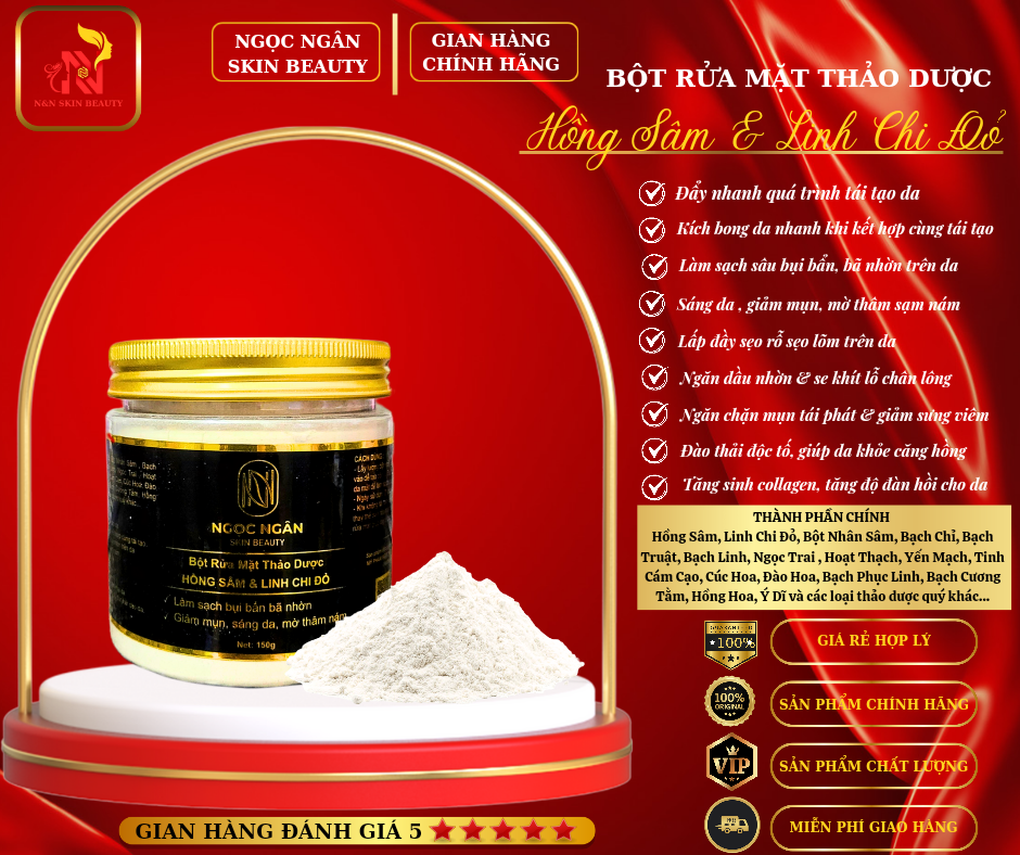 Bột rửa mặt thảo dược hồng sâm chính hãng