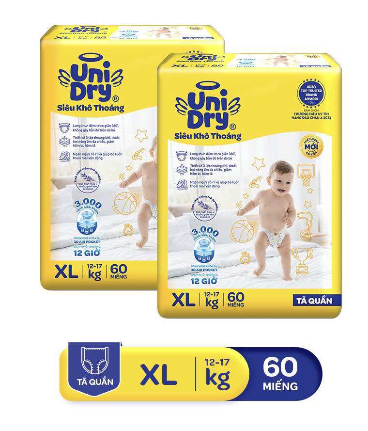 Tã Quần UniDry Gói Siêu Đại M76/L68/XL60/XXL54