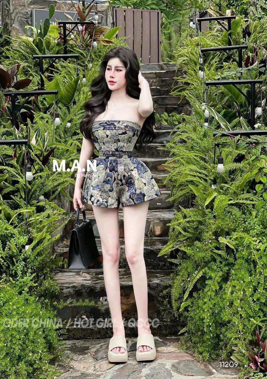 Jumpsuit gấu bố mềm có mút và dây vai
