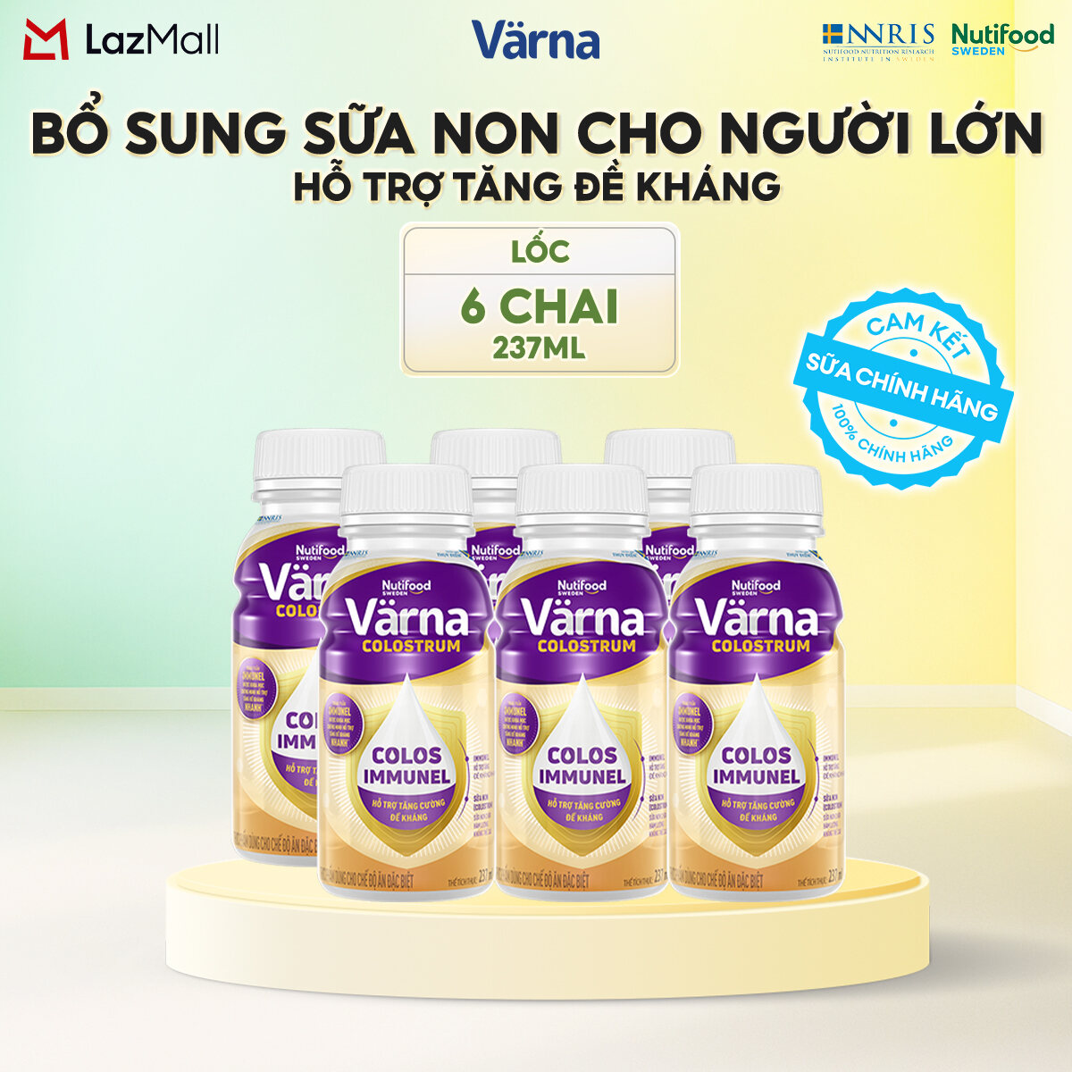 Lốc 6 chai sữa non Colostrum Varna pha sẵn (6 chai x 237ml) - Sữa Cho Người Già Tăng Cường Đề Kháng