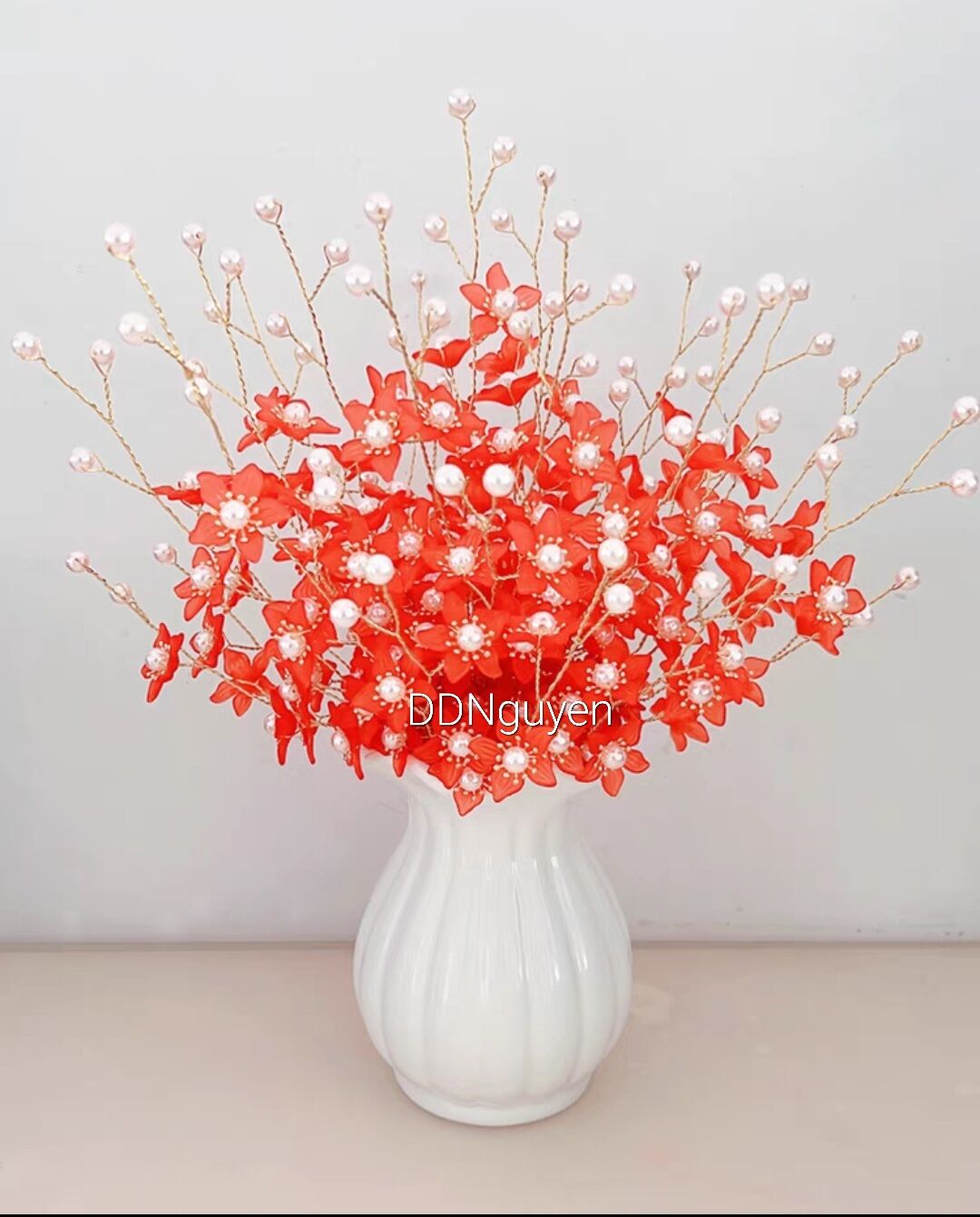 Set nguyên liệu làm hoa hạt cườm. Mẫu: Hoa 5 cánh, nhụy ánh vàng