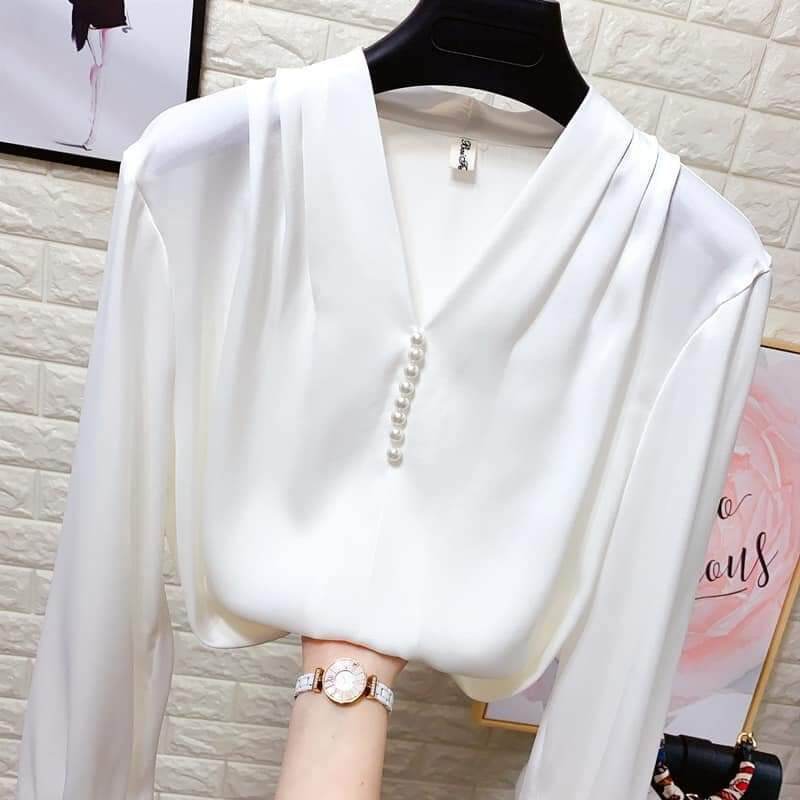 Áo lụa Cổ tim đính ngọc Beauty Angel A002.Đẳng cấp phong cách thời thượng sang trọng