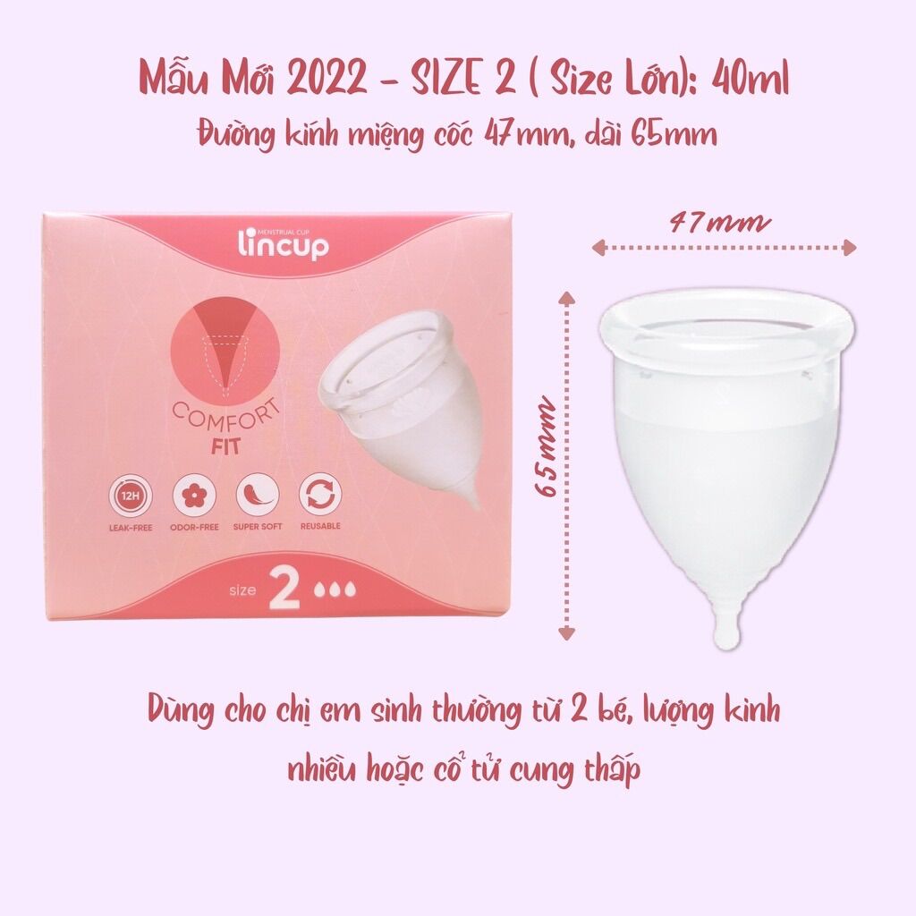 Cốc nguyệt san Lincup Mỹ , cốc mềm mại,chống tràn, đủ 3 size