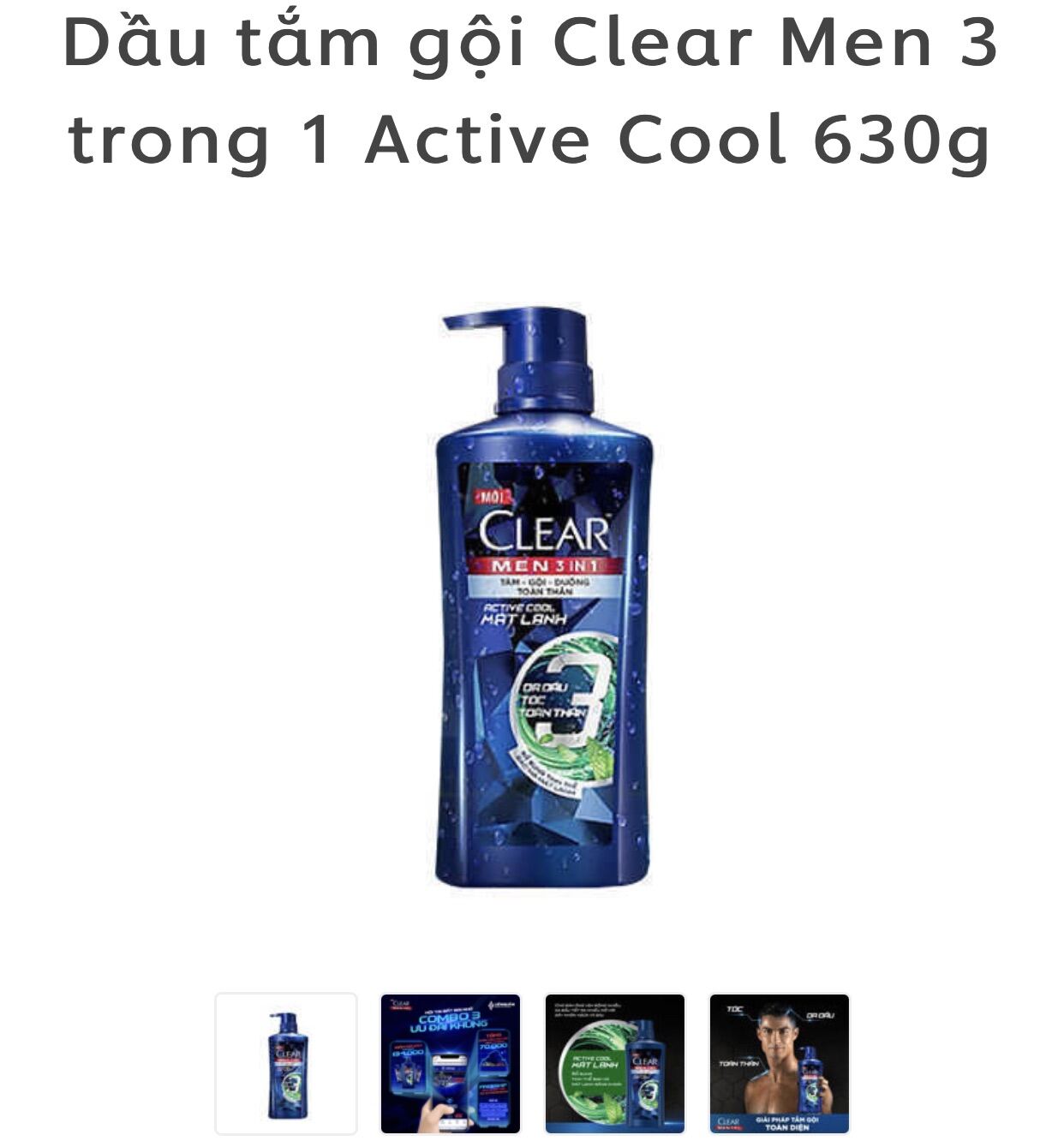 Dầu Tắm Gội Clear Men 3 Trong 1 Active Cool 630G