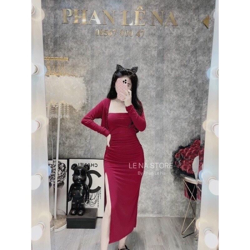 SET ĐẦM SẺ DÀI KÈM KHOÁC CROPTOP DBD77
