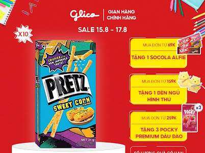 Combo 10 hộp bánh que nướng giòn vị bắp ngọt glico pretz sweet corn