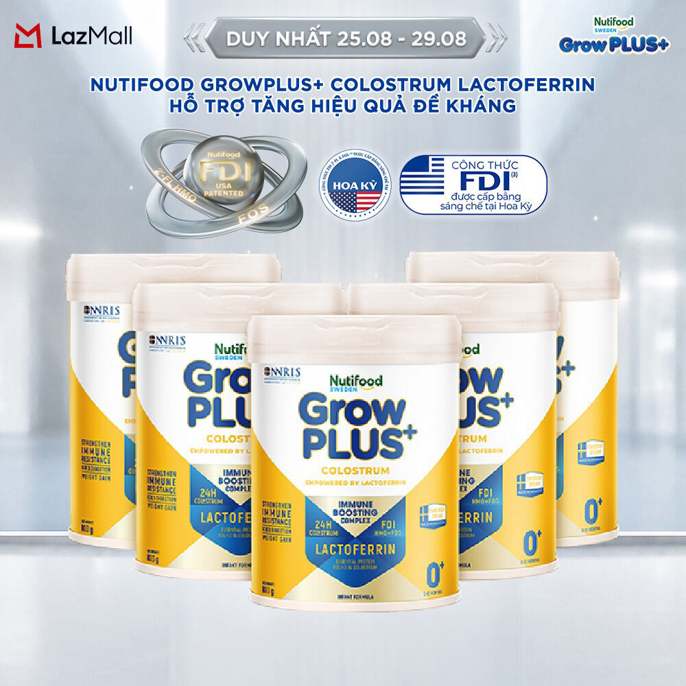 Combo 5 Sữa bột Nutifood Sweden GrowPLUS+ Colostrum Lactoferrin 0+ 800g