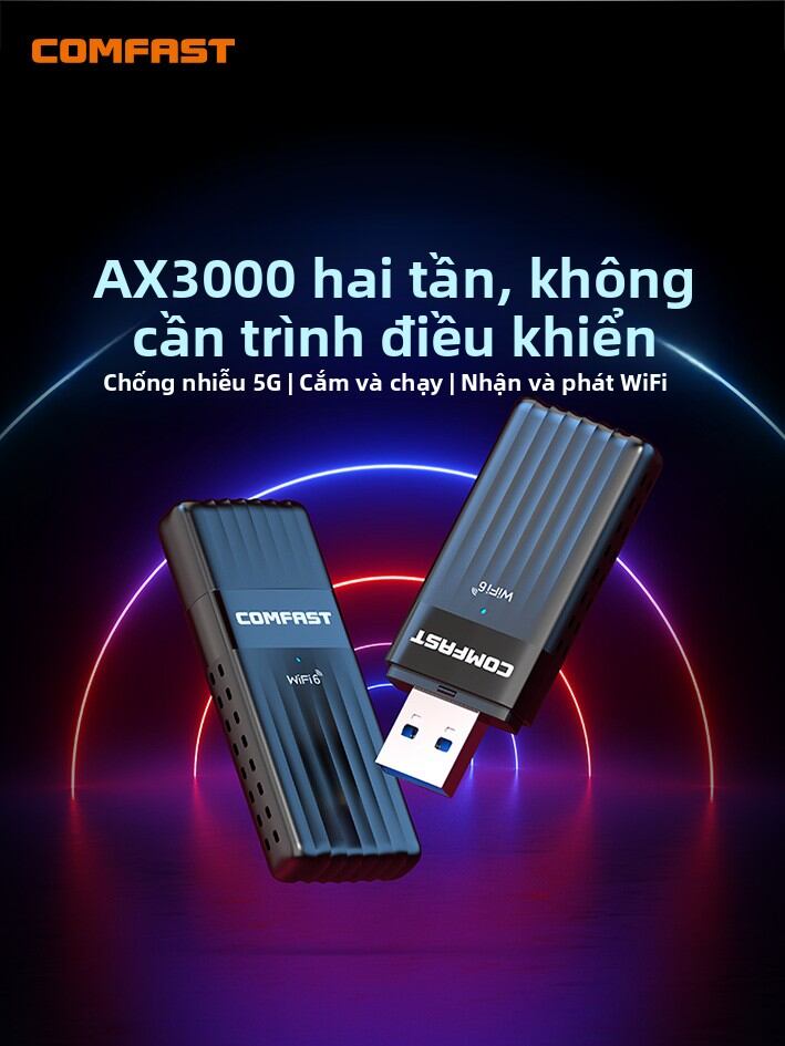 Comfast | WiFi6 Driver-Free Gaming USB 3.0 Dual-Band 3000M Wireless Adapter Giá 800,000 Đồng*Miễn phí vận chuyển