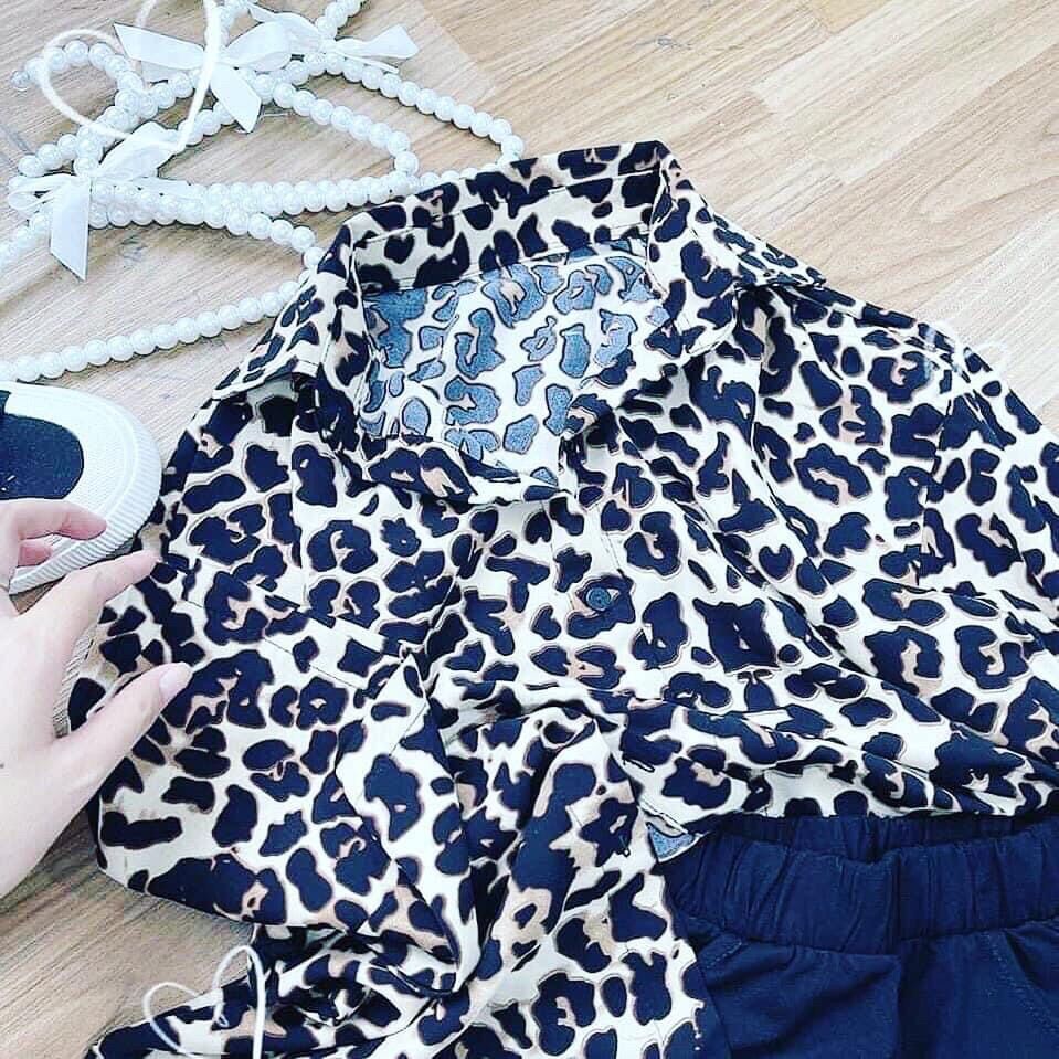 Set áo sơmi beo kèm short legging ngố ( ảnh thật chụp sàn )