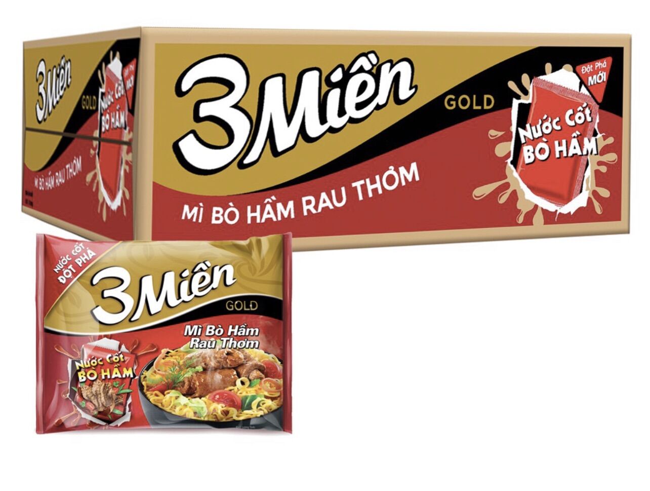 Mì 3 Miền Gold bò hầm rau thơm gói 75g