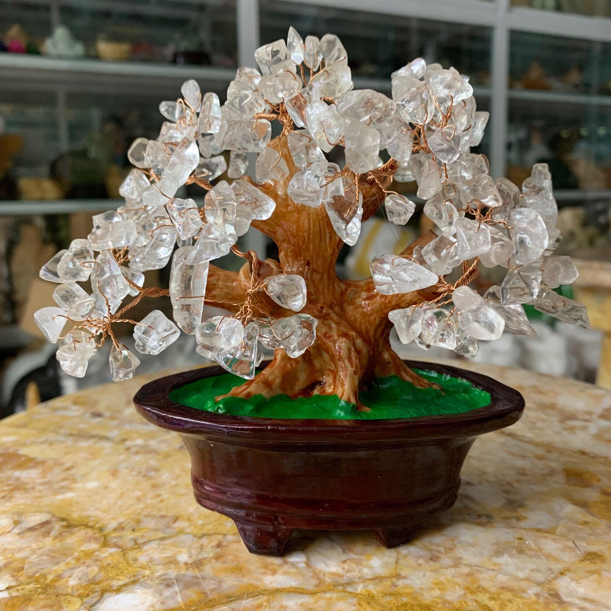 Cây đá phong thuỷ, cây phát tài, cây tài lộc đá thạch anh trắng - cao 15cm