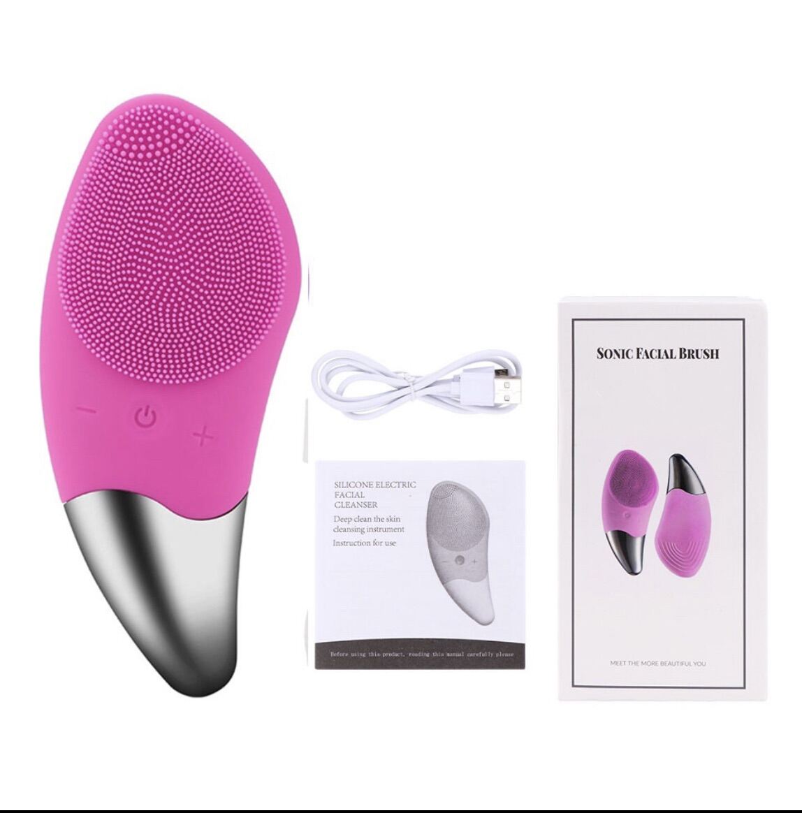 Máy Rửa Mặt SONIC FACIAL BRUSH- 3IN1- SONIC CLEANSER Máy massage rửa mặt làm sạch lỗ trân lông hiểu quả Làm sạch da chuyên sâu (spa) Trẻ hóa làn da, Massage chống lão hóa (phần tay cầm) Giúp săn chắc & nâng cơ mặt